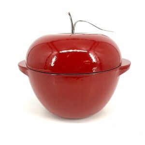 Lodge Red Apple Enameled Cast Iron 3 Quart Dutch Oven Casserole Pot w/ Lid RARE